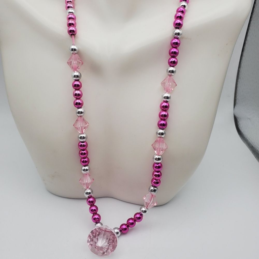 Princess beaded pink and clear pop gem necklace